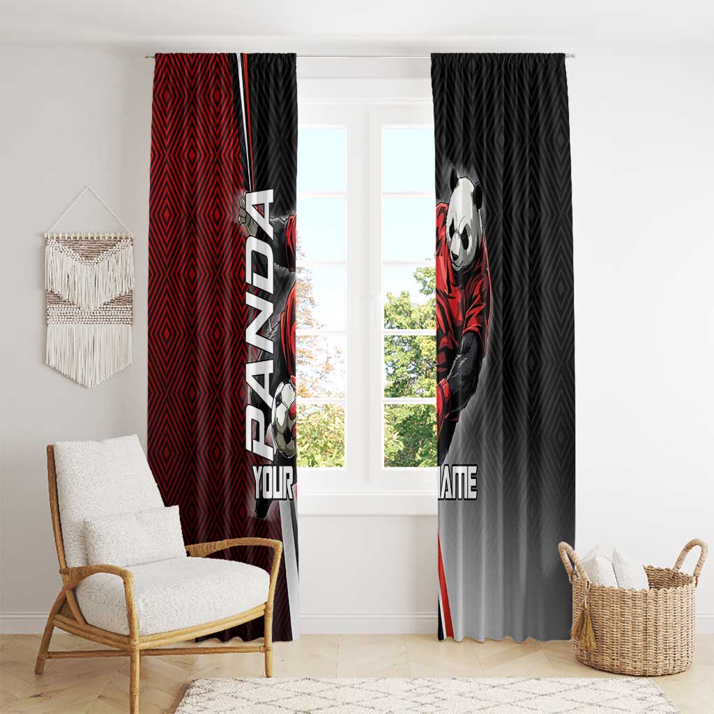 Personalized Panda Jujutsu Kaisen Soccer Theme Window Curtain with Goalkeeper Pose and Red Black Geometric Graphic Design - The Mazicc