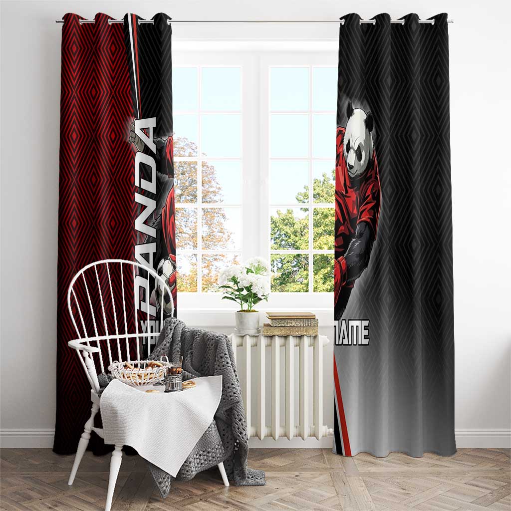 Personalized Panda Jujutsu Kaisen Soccer Theme Window Curtain with Goalkeeper Pose and Red Black Geometric Graphic Design - The Mazicc