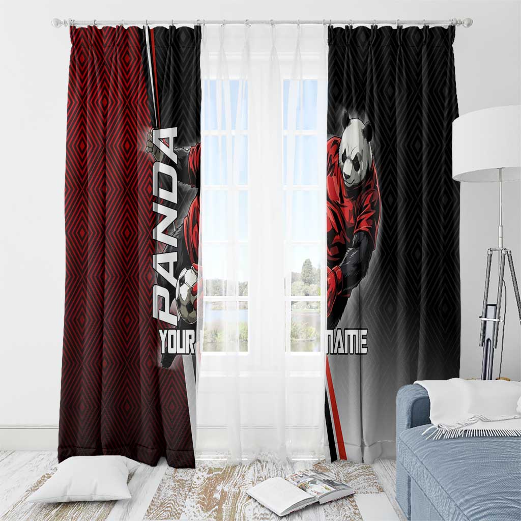 Personalized Panda Jujutsu Kaisen Soccer Theme Window Curtain with Goalkeeper Pose and Red Black Geometric Graphic Design - The Mazicc