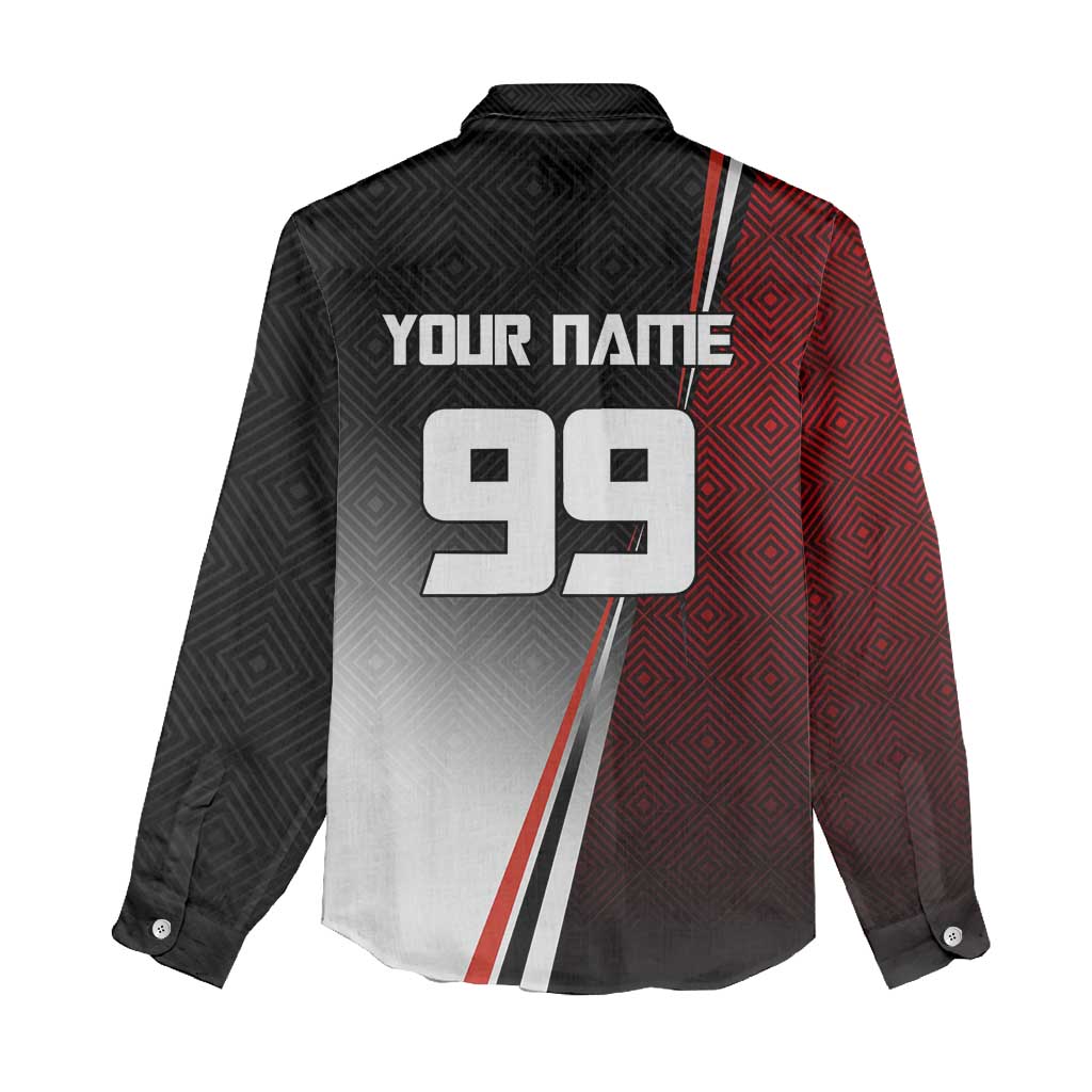 Personalized Panda Jujutsu Kaisen Soccer Theme Women Casual Shirt with Goalkeeper Pose and Red Black Geometric Graphic Design - The Mazicc