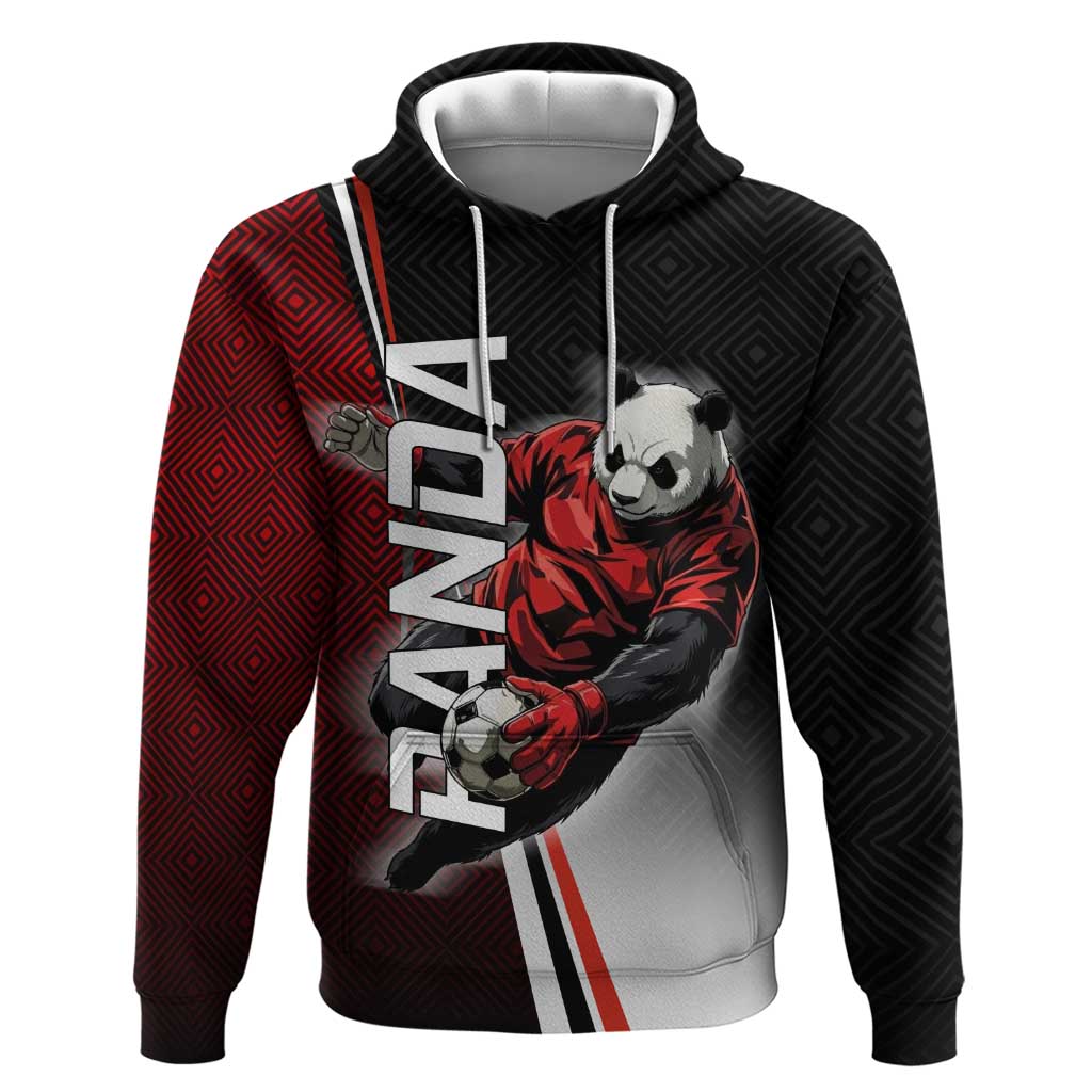 Personalized Panda Jujutsu Kaisen Soccer Theme Zip Hoodie with Goalkeeper Pose and Red Black Geometric Graphic Design - The Mazicc