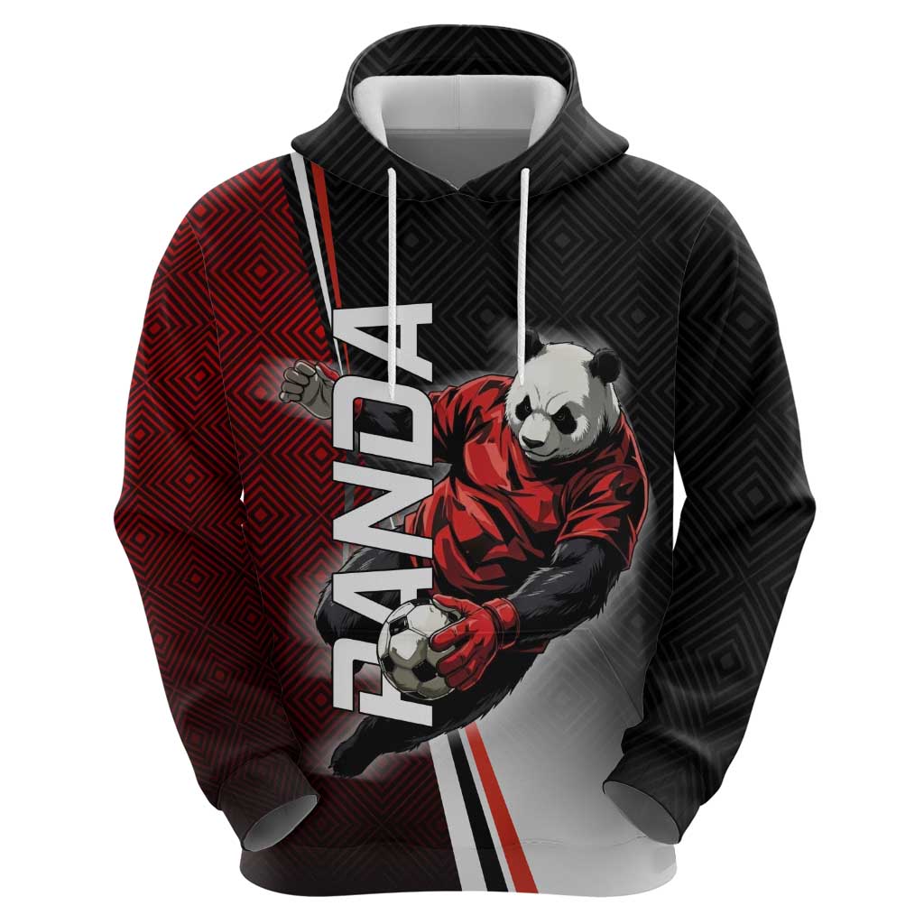Personalized Panda Jujutsu Kaisen Soccer Theme Zip Hoodie with Goalkeeper Pose and Red Black Geometric Graphic Design - The Mazicc