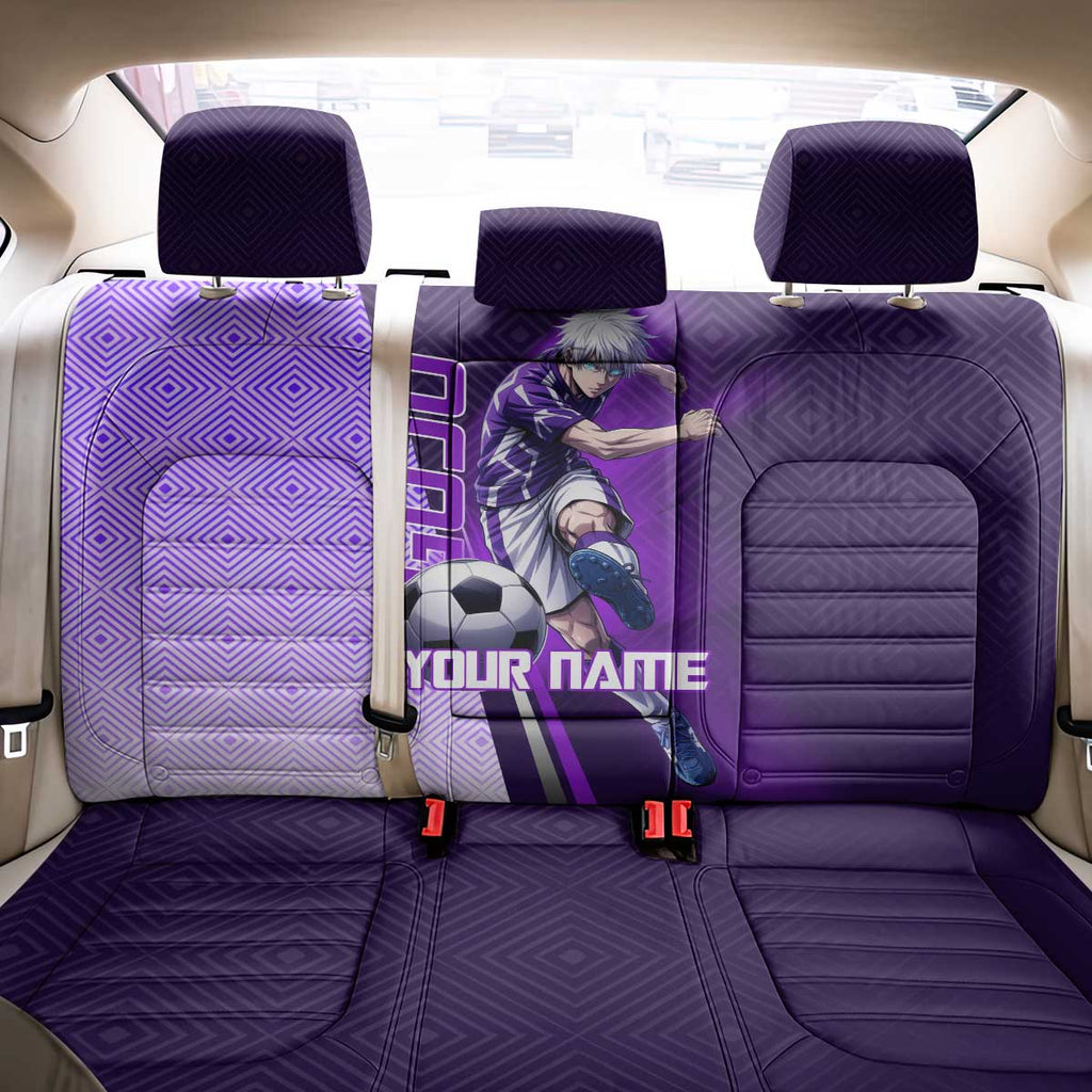 Personalized Gojo Satoru Jujutsu Kaisen Soccer Theme Back Car Seat Cover with Kicking Pose and Purple Gradient Geometric Graphic Design - The Mazicc
