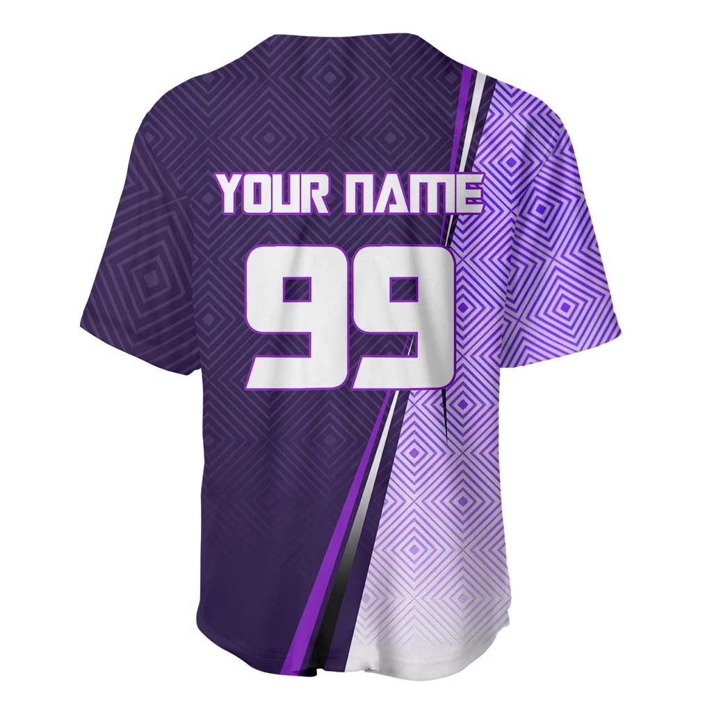 Personalized Gojo Satoru Jujutsu Kaisen Soccer Theme Baseball Jersey with Kicking Pose and Purple Gradient Geometric Graphic Design - The Mazicc