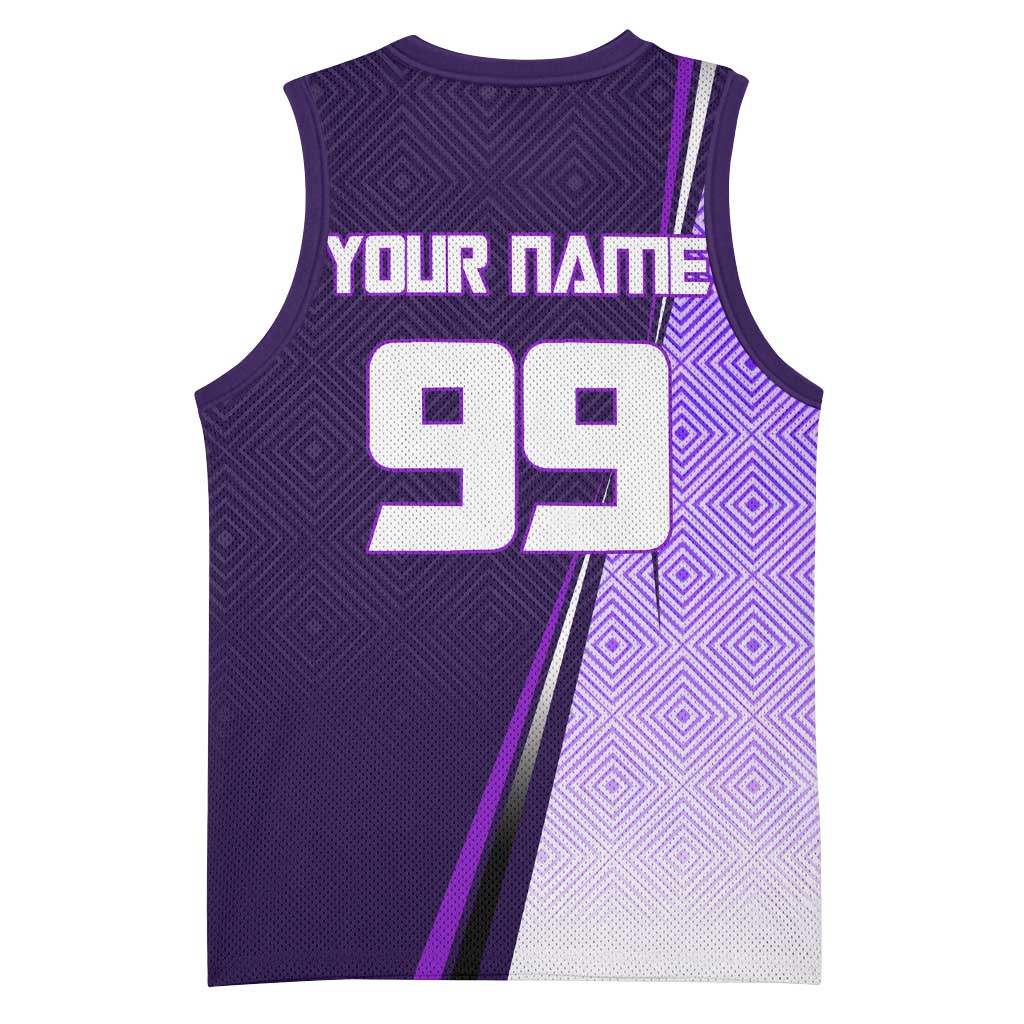 Personalized Gojo Satoru Jujutsu Kaisen Soccer Theme Basketball Jersey with Kicking Pose and Purple Gradient Geometric Graphic Design - The Mazicc