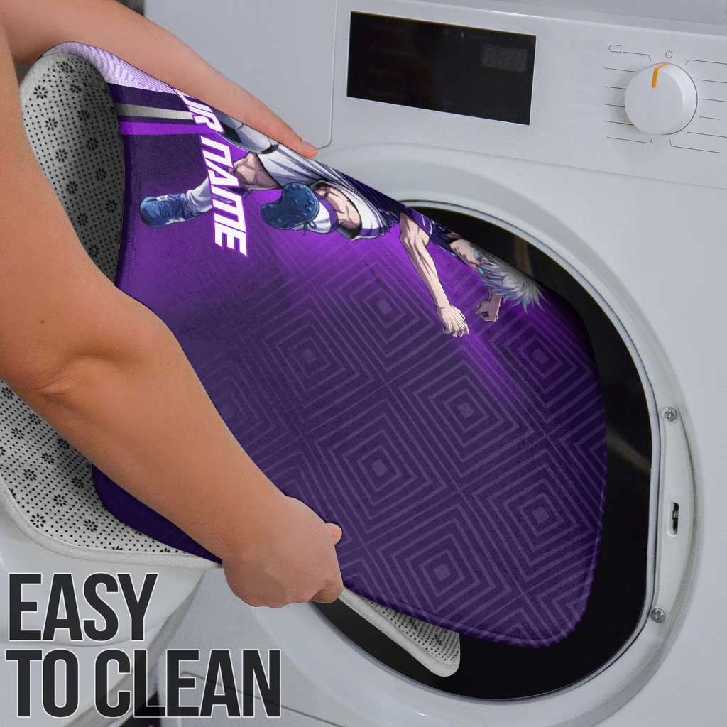 Personalized Gojo Satoru Jujutsu Kaisen Soccer Theme Bathroom Set with Kicking Pose and Purple Gradient Geometric Graphic Design - The Mazicc