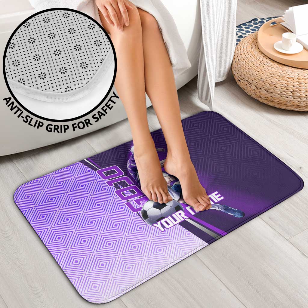 Personalized Gojo Satoru Jujutsu Kaisen Soccer Theme Bathroom Set with Kicking Pose and Purple Gradient Geometric Graphic Design - The Mazicc