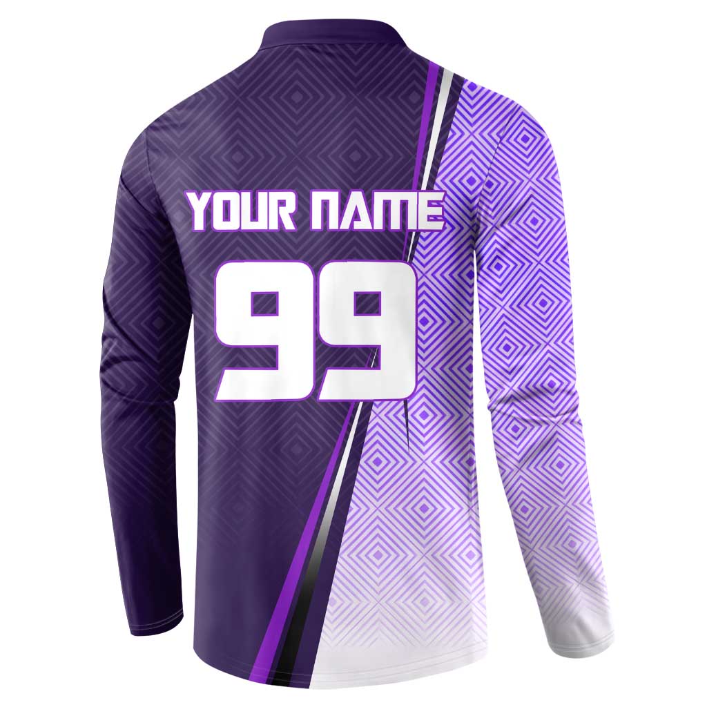 Personalized Gojo Satoru Jujutsu Kaisen Soccer Theme Button Sweatshirt with Kicking Pose and Purple Gradient Geometric Graphic Design - The Mazicc