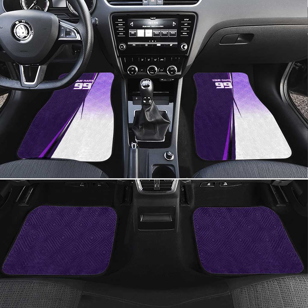 Personalized Gojo Satoru Jujutsu Kaisen Soccer Theme Car Mats with Kicking Pose and Purple Gradient Geometric Graphic Design - The Mazicc