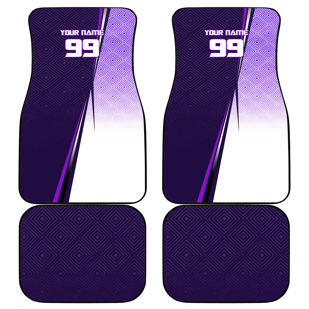 Personalized Gojo Satoru Jujutsu Kaisen Soccer Theme Car Mats with Kicking Pose and Purple Gradient Geometric Graphic Design - The Mazicc