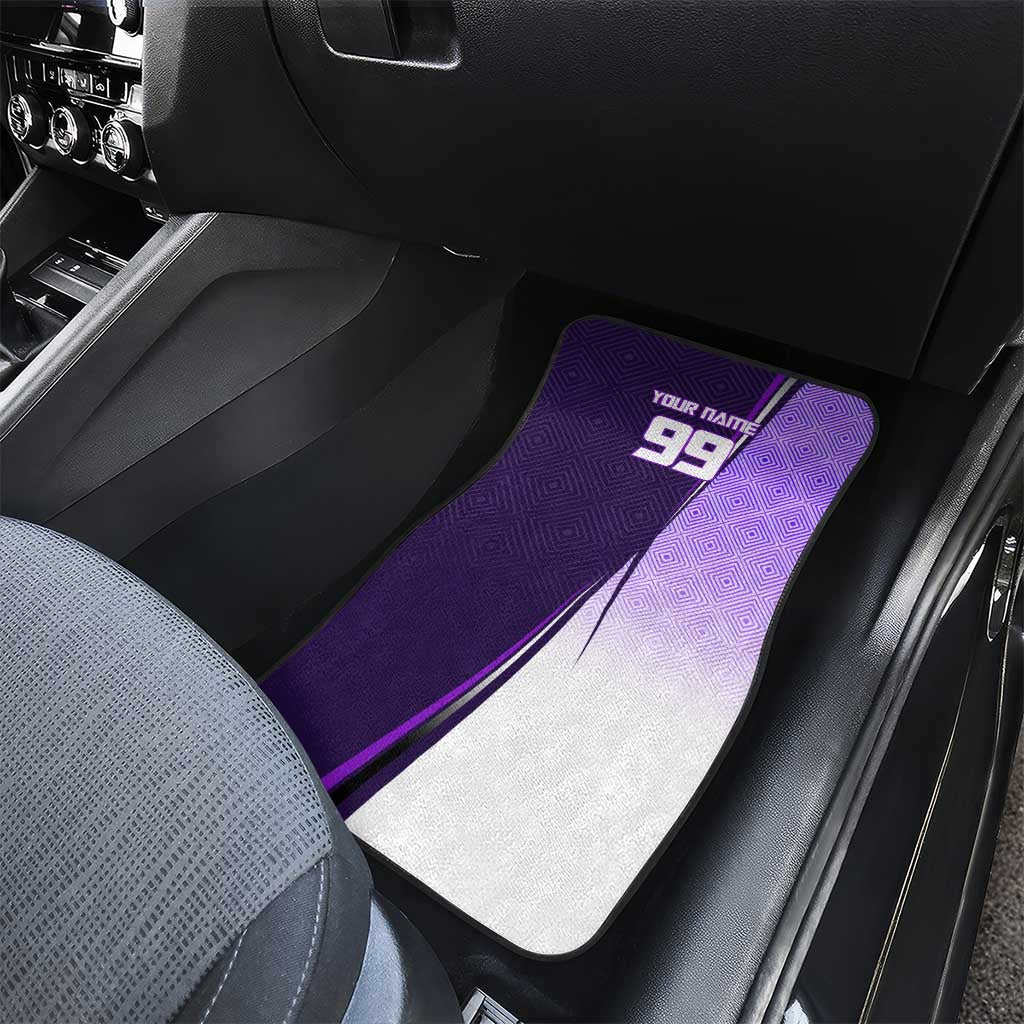 Personalized Gojo Satoru Jujutsu Kaisen Soccer Theme Car Mats with Kicking Pose and Purple Gradient Geometric Graphic Design - The Mazicc