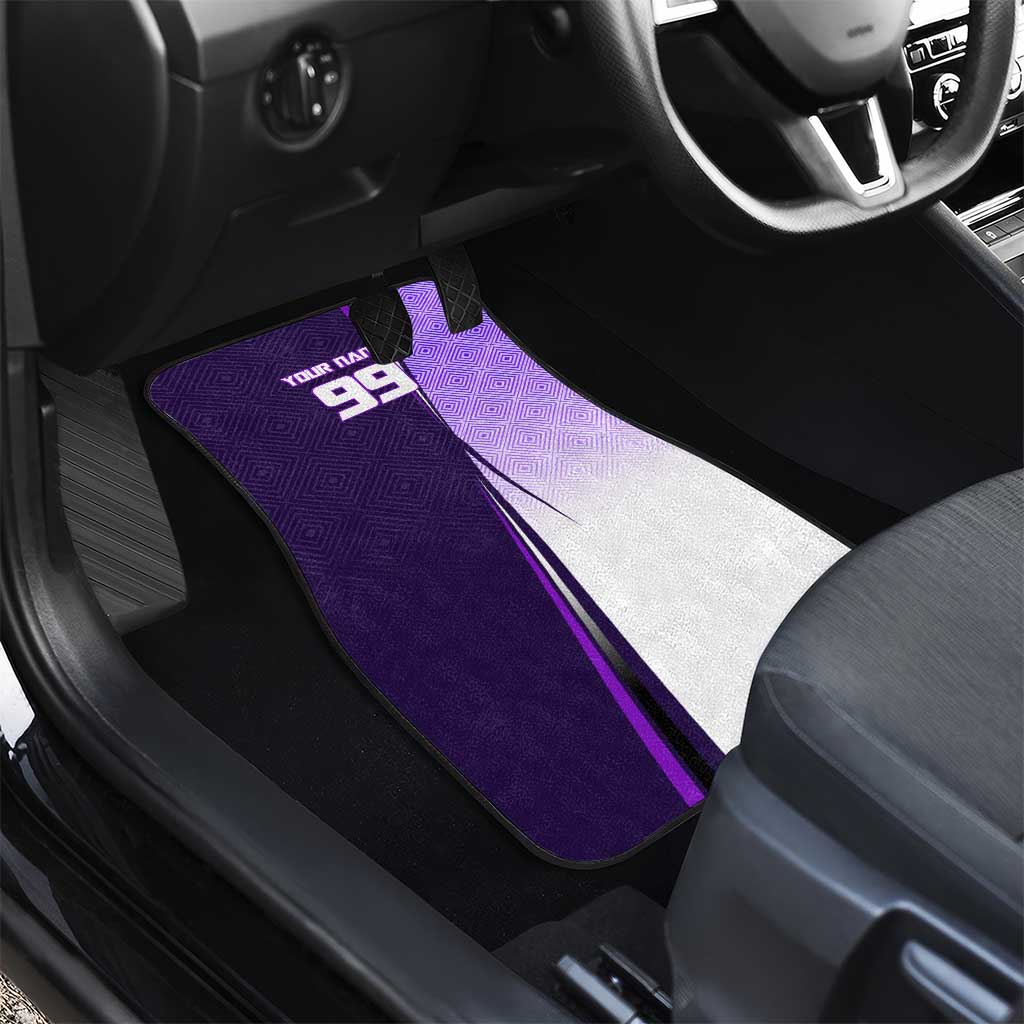 Personalized Gojo Satoru Jujutsu Kaisen Soccer Theme Car Mats with Kicking Pose and Purple Gradient Geometric Graphic Design - The Mazicc