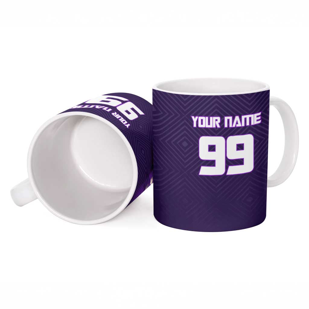 Personalized Gojo Satoru Jujutsu Kaisen Soccer Theme Ceramic Mug with Kicking Pose and Purple Gradient Geometric Graphic Design - The Mazicc