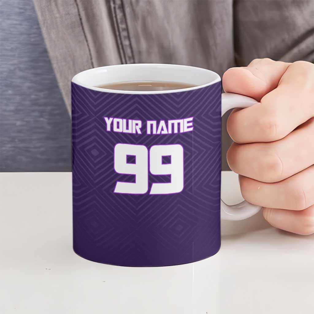 Personalized Gojo Satoru Jujutsu Kaisen Soccer Theme Ceramic Mug with Kicking Pose and Purple Gradient Geometric Graphic Design - The Mazicc