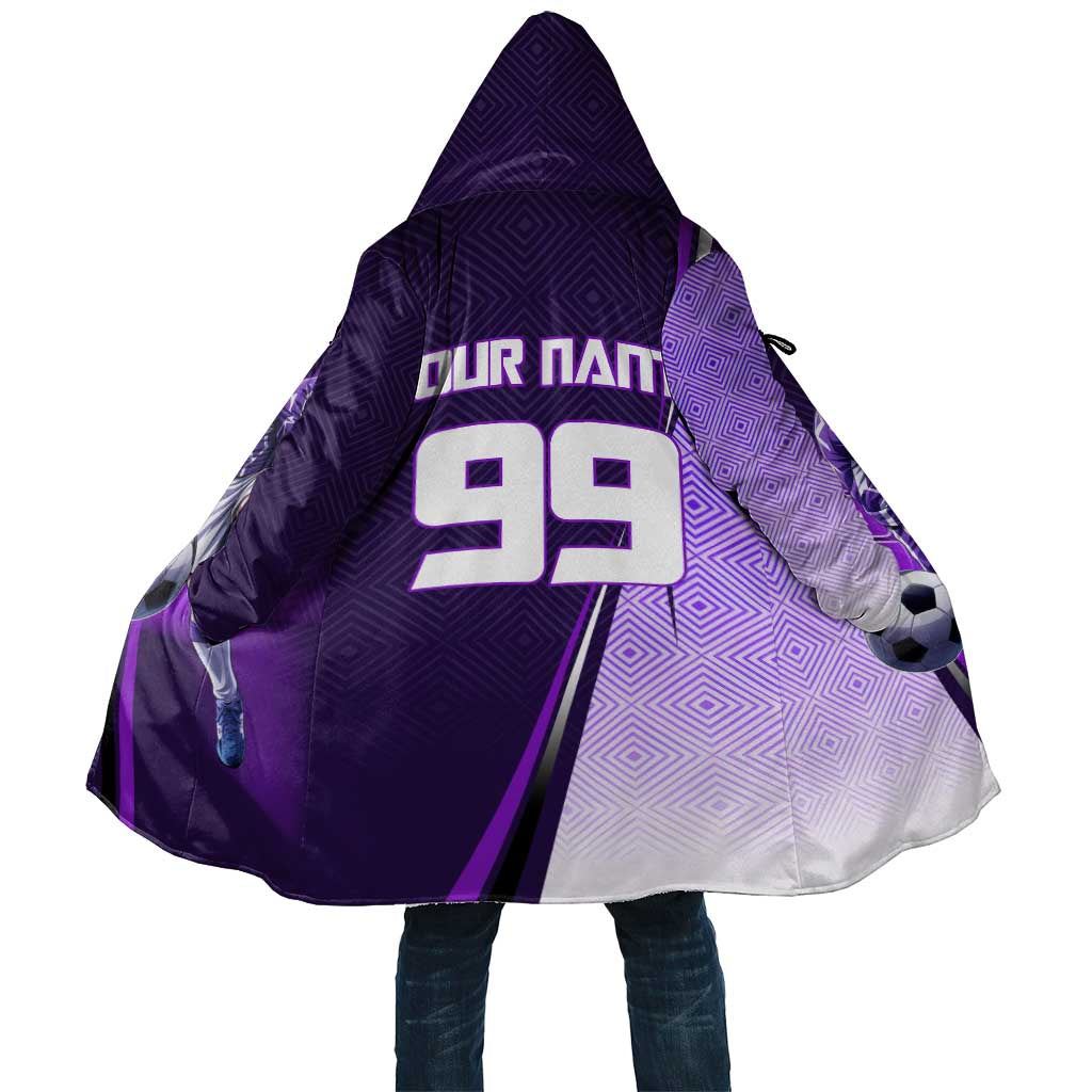 Personalized Gojo Satoru Jujutsu Kaisen Soccer Theme Cloak with Kicking Pose and Purple Gradient Geometric Graphic Design - The Mazicc