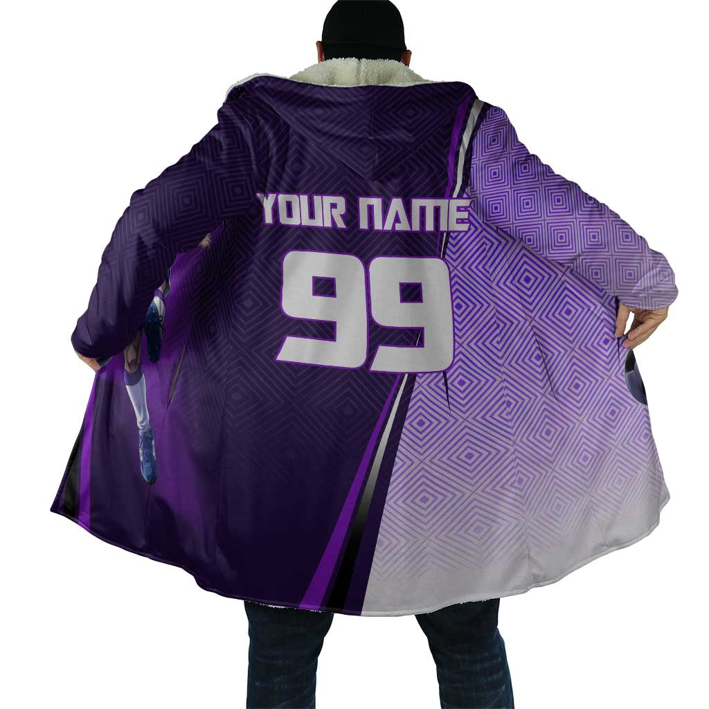 Personalized Gojo Satoru Jujutsu Kaisen Soccer Theme Cloak with Kicking Pose and Purple Gradient Geometric Graphic Design - The Mazicc