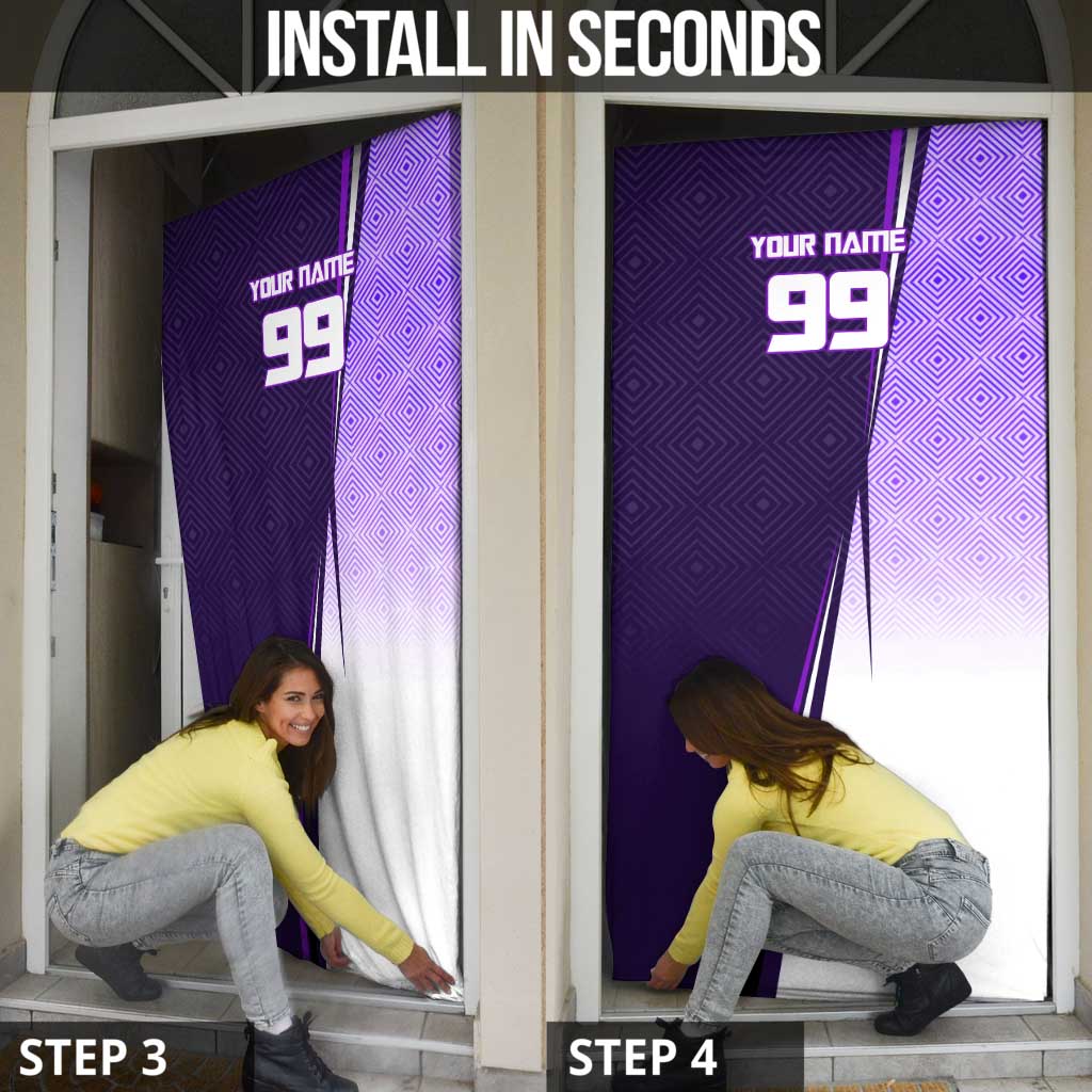Personalized Gojo Satoru Jujutsu Kaisen Soccer Theme Door Cover with Kicking Pose and Purple Gradient Geometric Graphic Design - The Mazicc