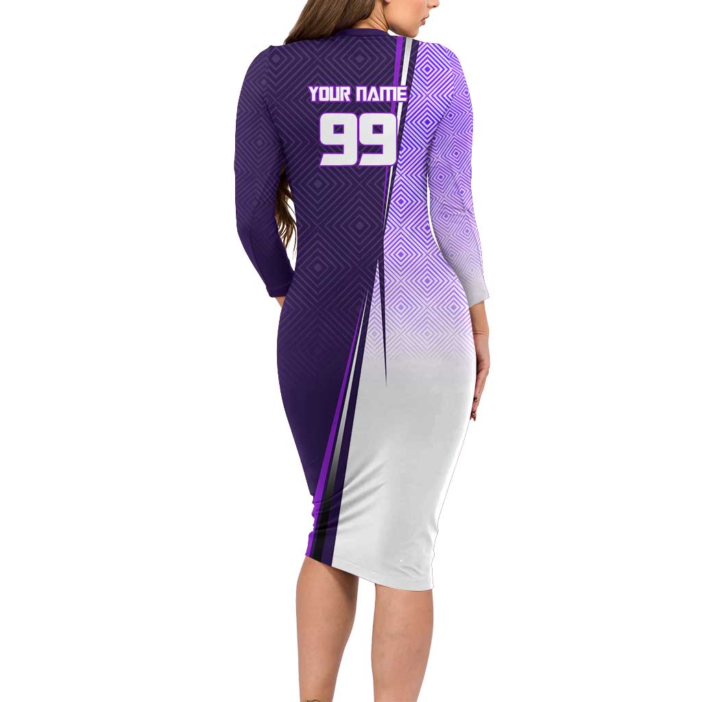 Personalized Gojo Satoru Jujutsu Kaisen Soccer Theme Family Matching Long Sleeve Bodycon Dress and Hawaiian Shirt with Kicking Pose and Purple Gradient Geometric Graphic Design