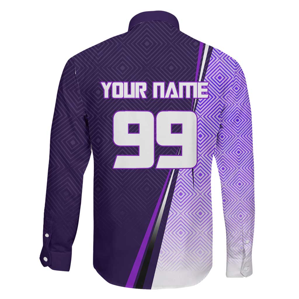 Personalized Gojo Satoru Jujutsu Kaisen Soccer Theme Family Matching Puletasi and Hawaiian Shirt with Kicking Pose and Purple Gradient Geometric Graphic Design
