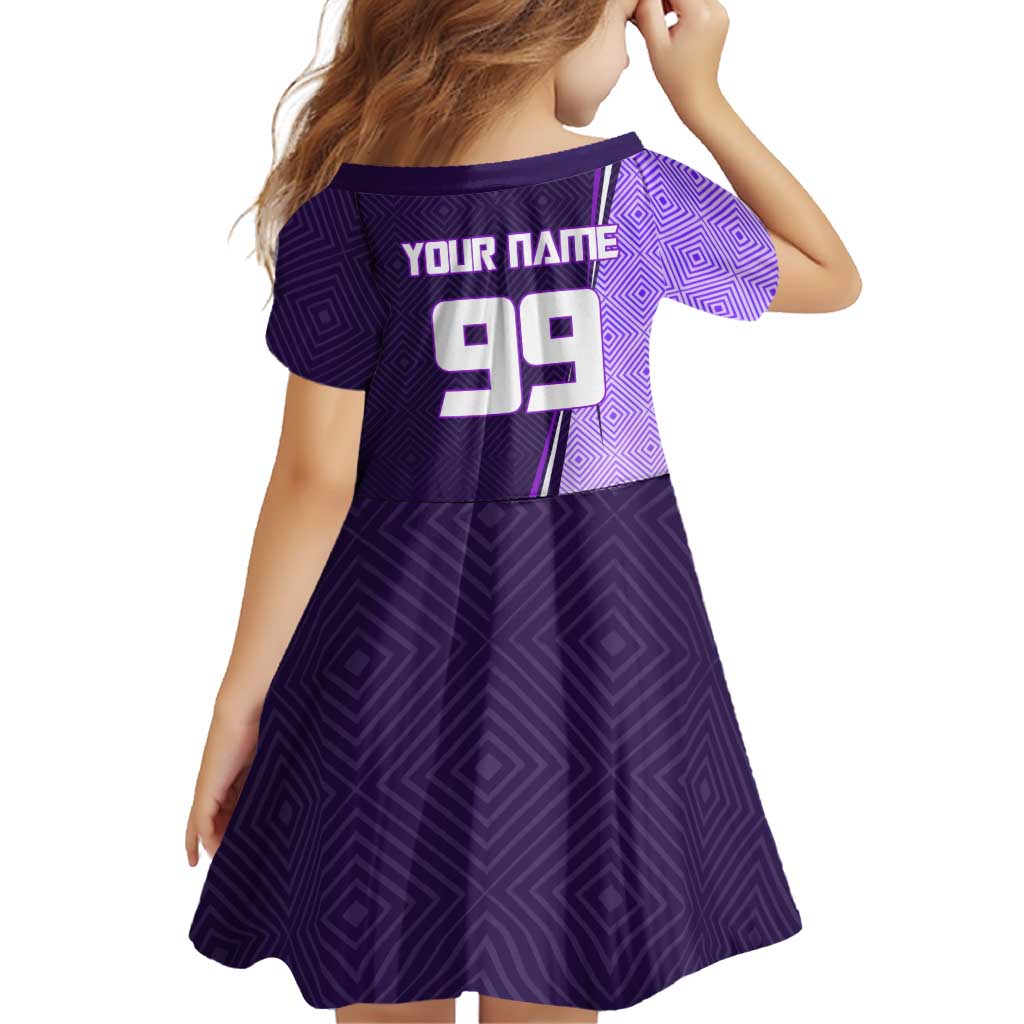Personalized Gojo Satoru Jujutsu Kaisen Soccer Theme Family Matching Tank Maxi Dress and Hawaiian Shirt with Kicking Pose and Purple Gradient Geometric Graphic Design