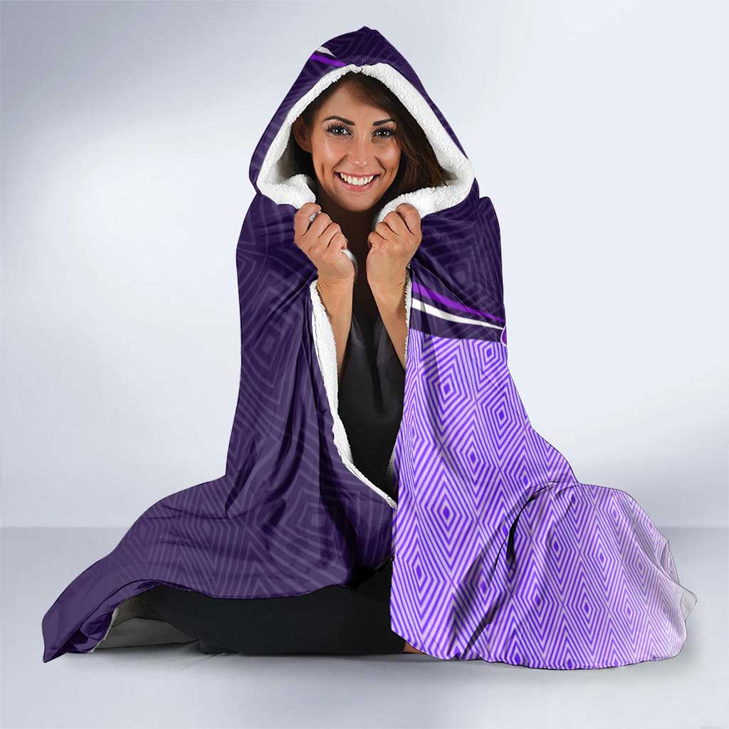 Personalized Gojo Satoru Jujutsu Kaisen Soccer Theme Hooded Blanket with Kicking Pose and Purple Gradient Geometric Graphic Design - The Mazicc