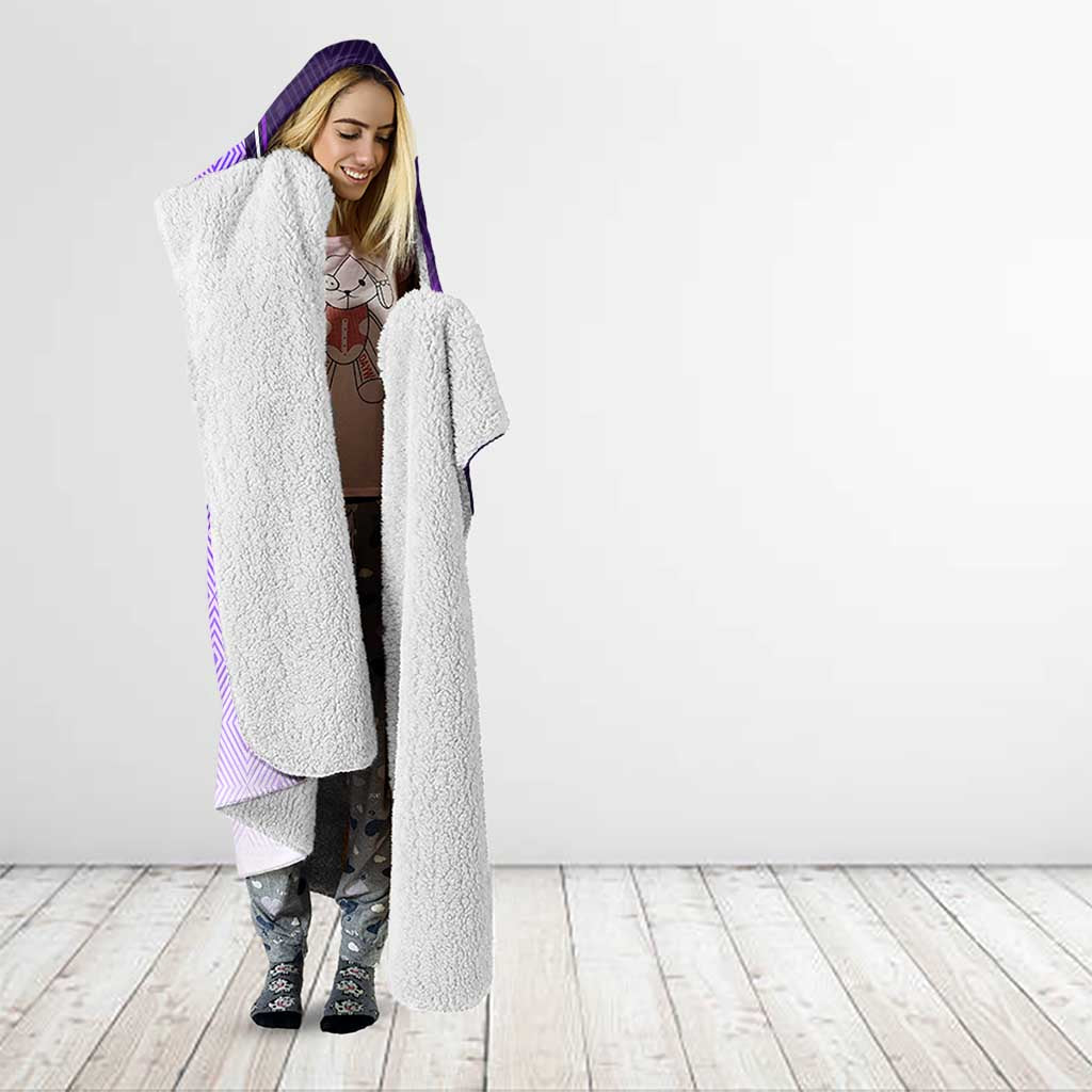 Personalized Gojo Satoru Jujutsu Kaisen Soccer Theme Hooded Blanket with Kicking Pose and Purple Gradient Geometric Graphic Design - The Mazicc