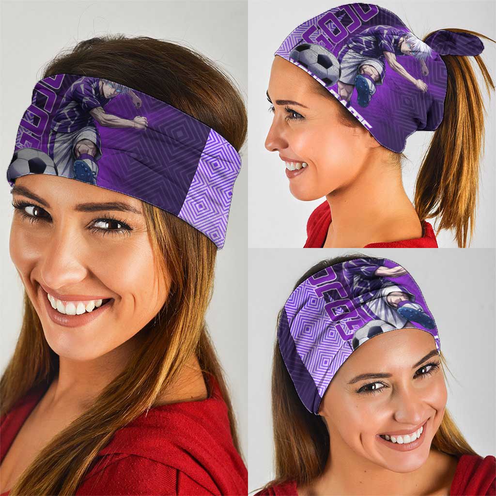 Personalized Gojo Satoru Jujutsu Kaisen Soccer Theme Neck Gaiter with Kicking Pose and Purple Gradient Geometric Graphic Design - The Mazicc