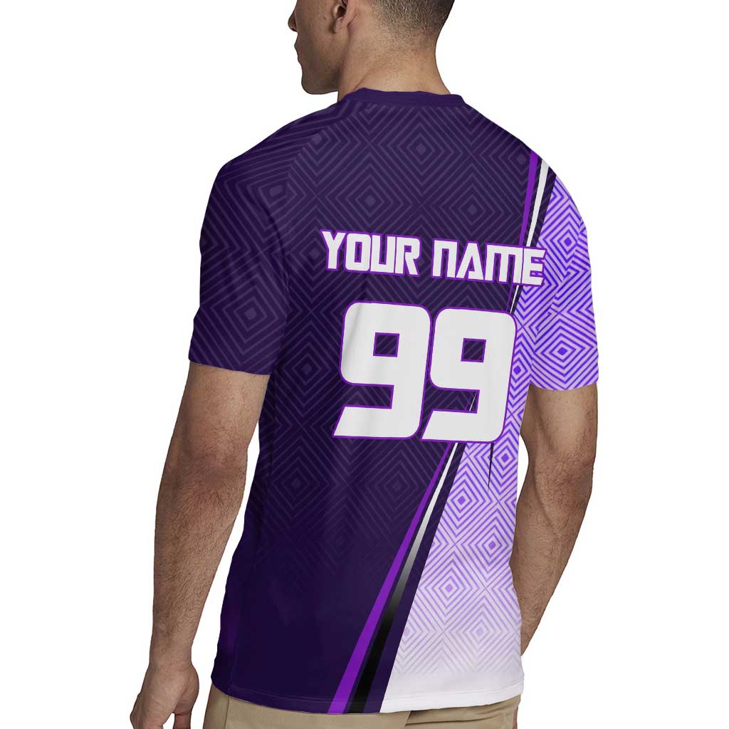 Personalized Gojo Satoru Jujutsu Kaisen Soccer Theme Rugby Jersey with Kicking Pose and Purple Gradient Geometric Graphic Design - The Mazicc