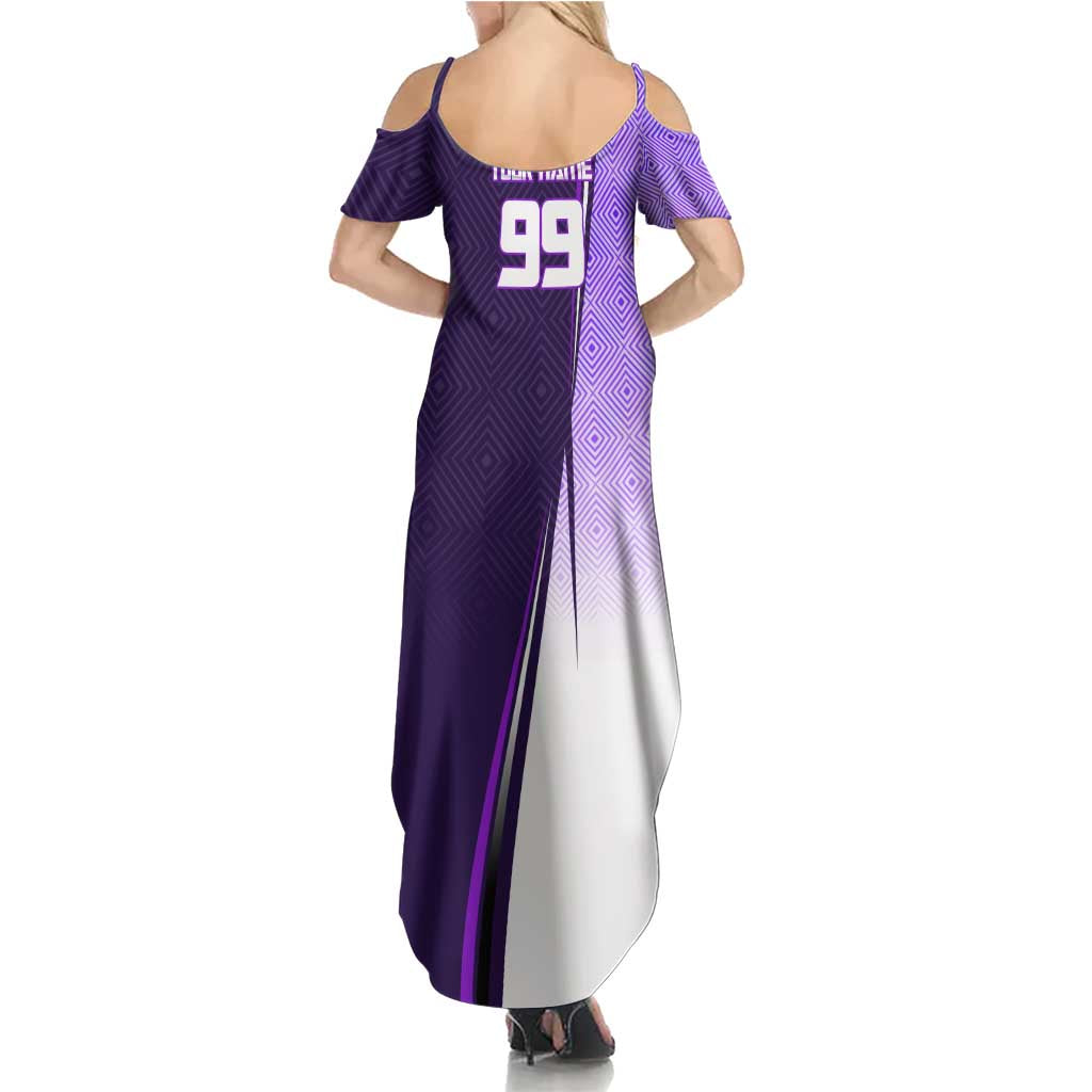 Personalized Gojo Satoru Jujutsu Kaisen Soccer Theme Summer Maxi Dress with Kicking Pose and Purple Gradient Geometric Graphic Design - The Mazicc
