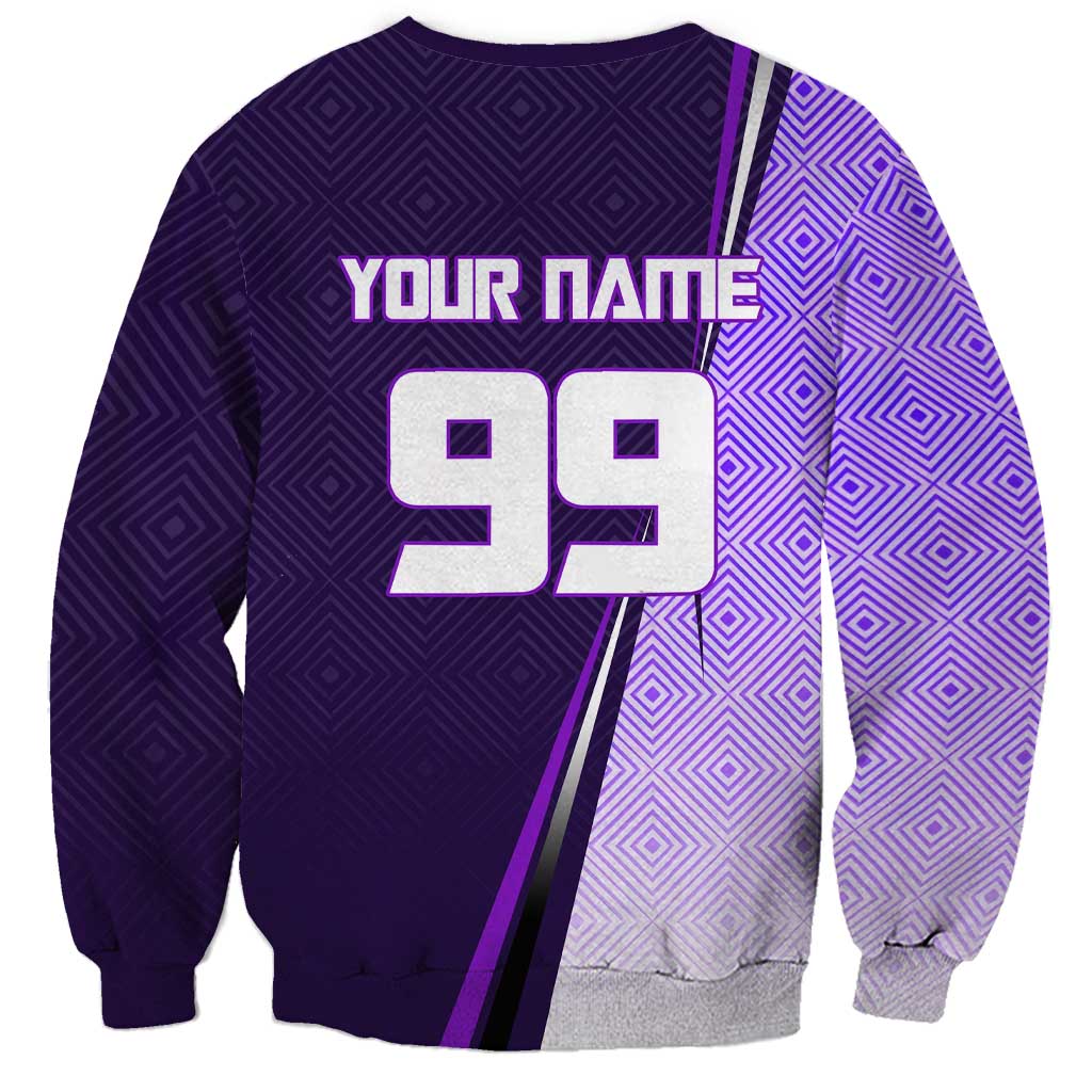 Personalized Gojo Satoru Jujutsu Kaisen Soccer Theme Sweatshirt with Kicking Pose and Purple Gradient Geometric Graphic Design - The Mazicc