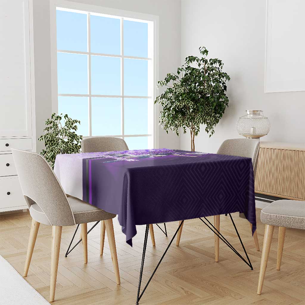 Personalized Gojo Satoru Jujutsu Kaisen Soccer Theme Tablecloth with Kicking Pose and Purple Gradient Geometric Graphic Design - The Mazicc