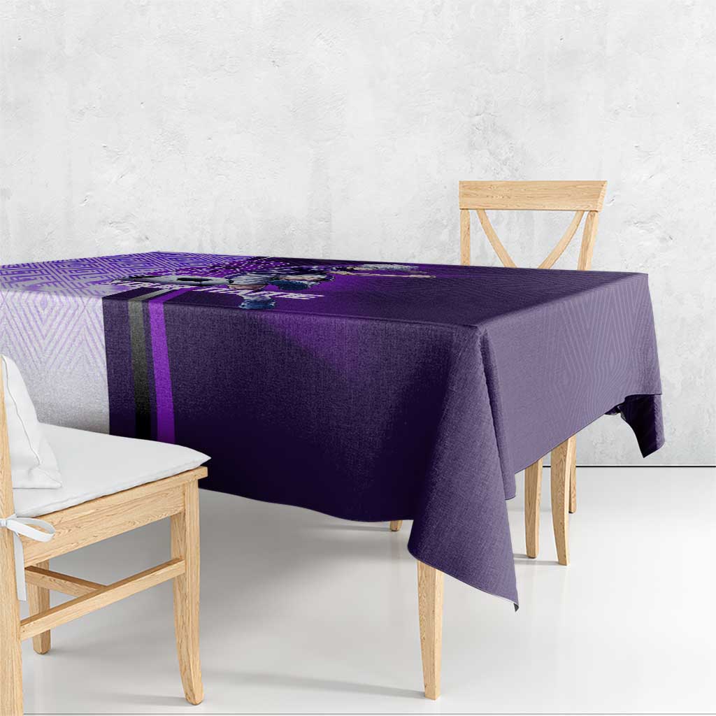 Personalized Gojo Satoru Jujutsu Kaisen Soccer Theme Tablecloth with Kicking Pose and Purple Gradient Geometric Graphic Design - The Mazicc