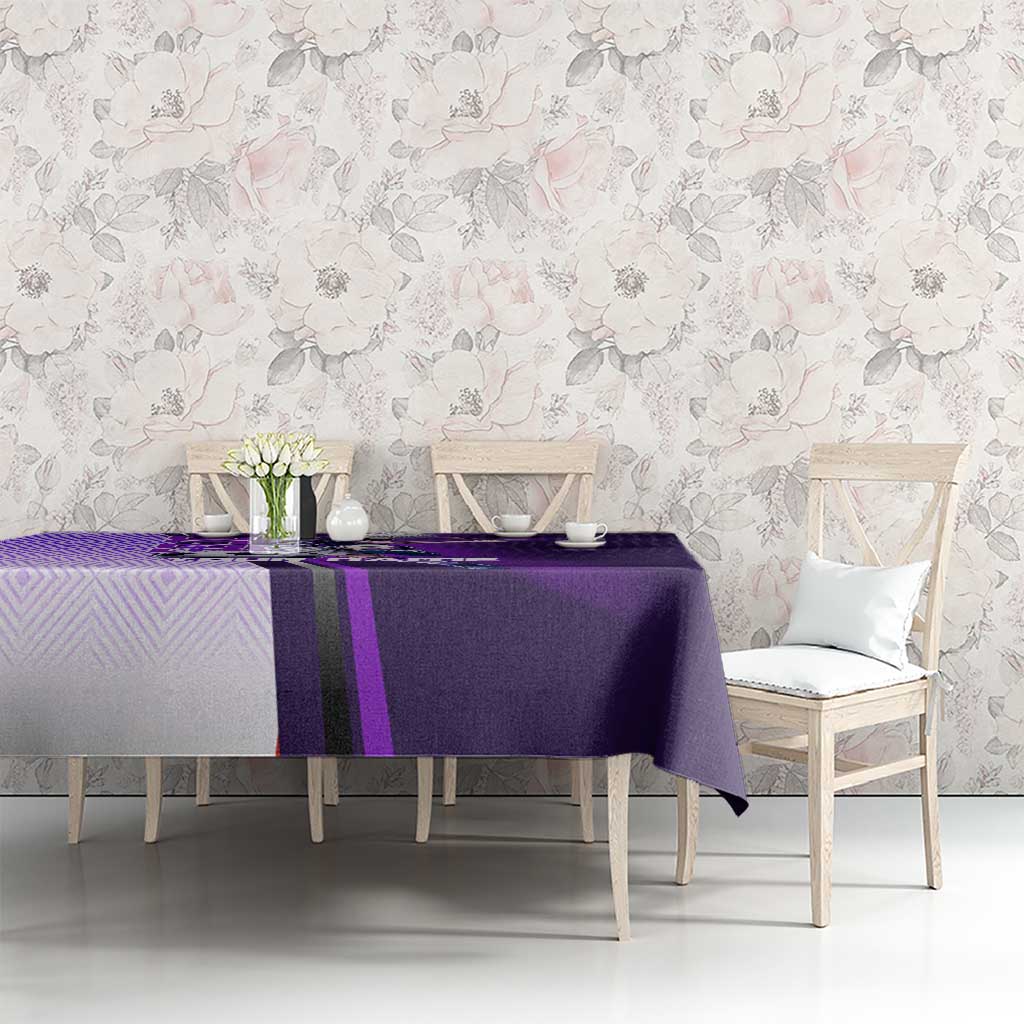 Personalized Gojo Satoru Jujutsu Kaisen Soccer Theme Tablecloth with Kicking Pose and Purple Gradient Geometric Graphic Design - The Mazicc