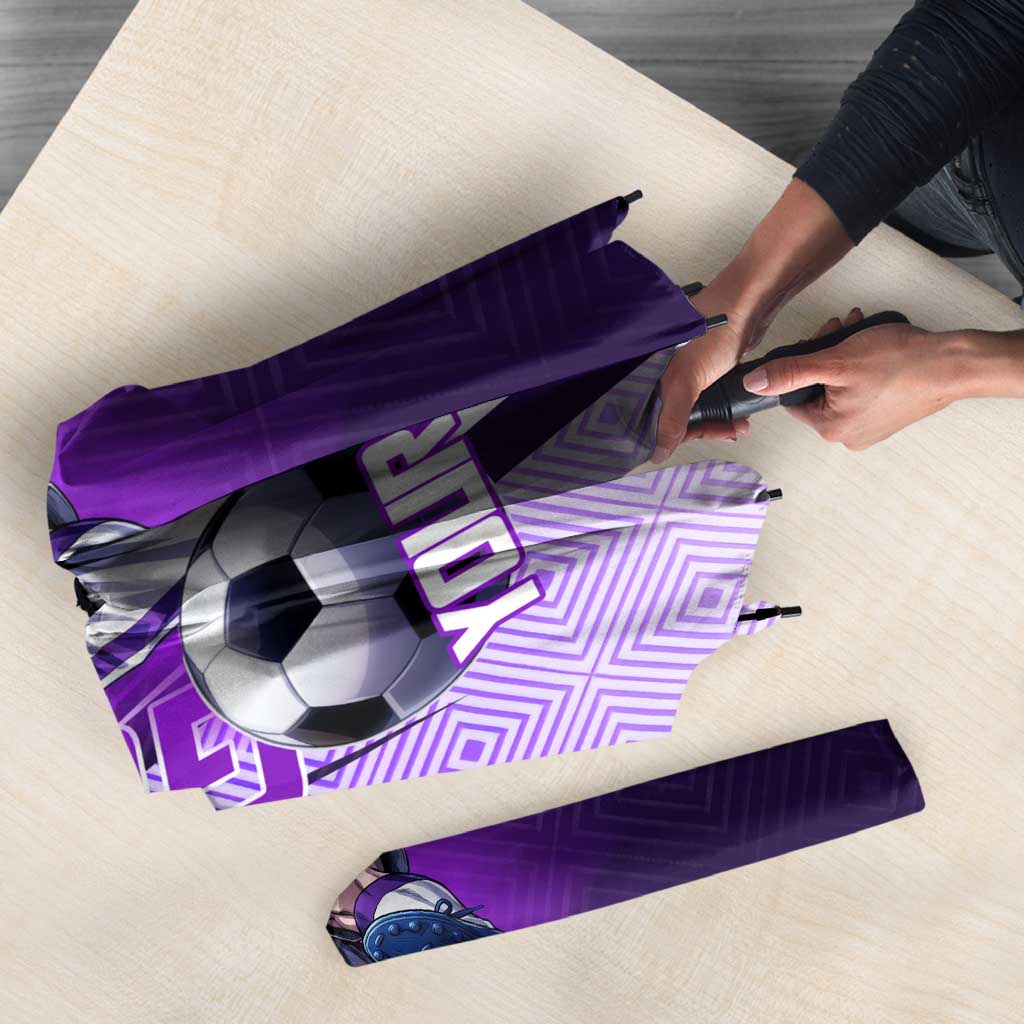 Personalized Gojo Satoru Jujutsu Kaisen Soccer Theme Umbrella with Kicking Pose and Purple Gradient Geometric Graphic Design - The Mazicc