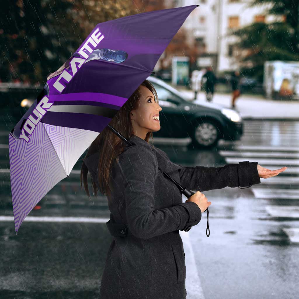 Personalized Gojo Satoru Jujutsu Kaisen Soccer Theme Umbrella with Kicking Pose and Purple Gradient Geometric Graphic Design - The Mazicc