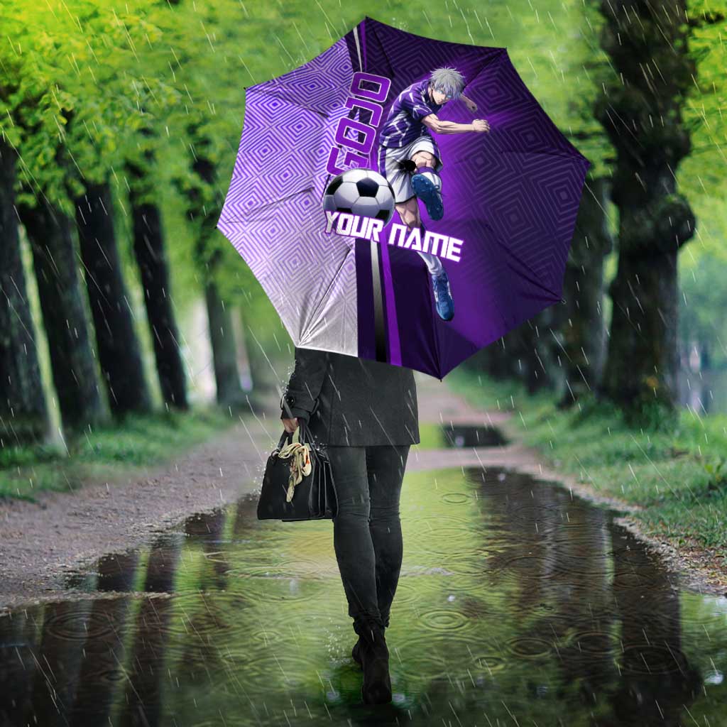 Personalized Gojo Satoru Jujutsu Kaisen Soccer Theme Umbrella with Kicking Pose and Purple Gradient Geometric Graphic Design - The Mazicc