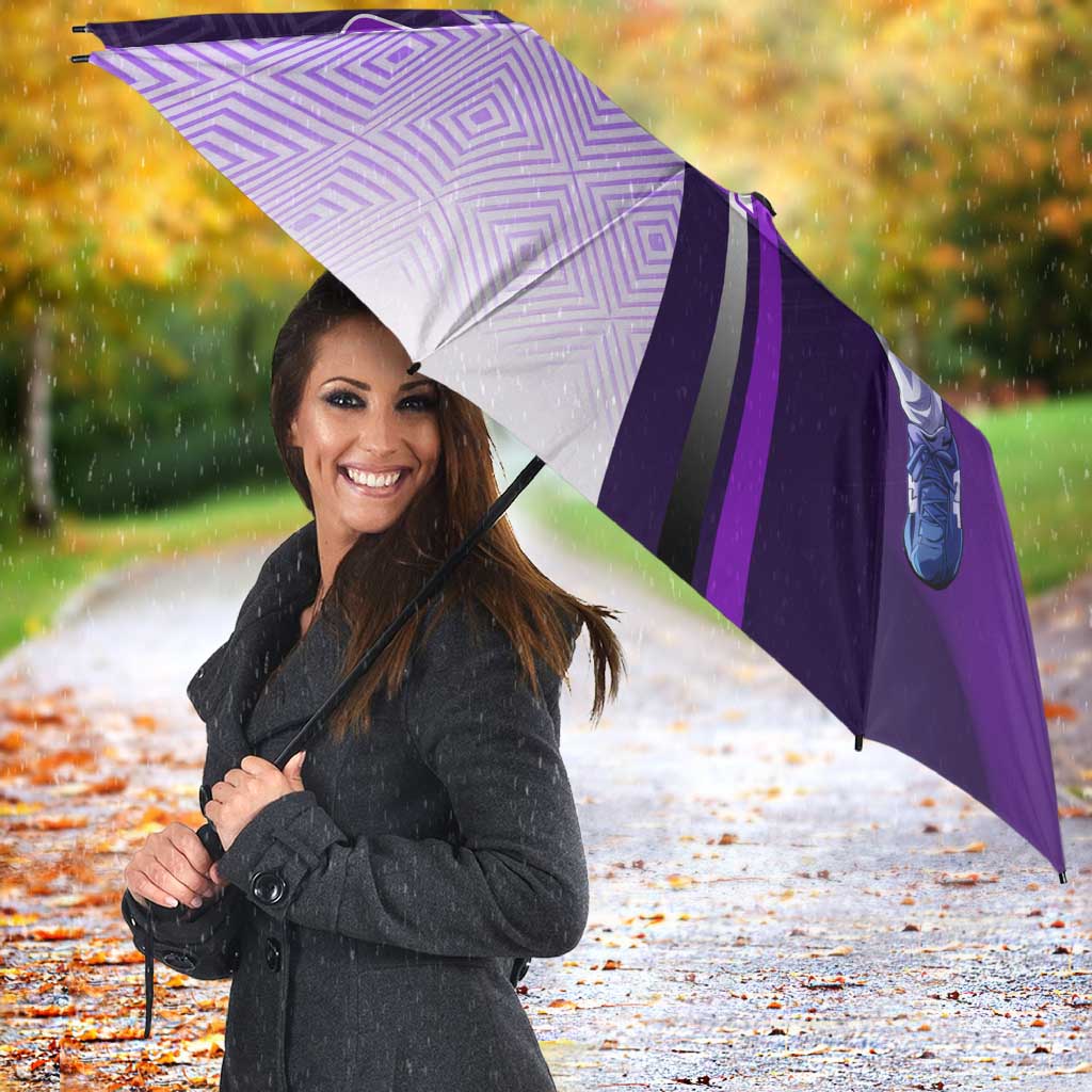 Personalized Gojo Satoru Jujutsu Kaisen Soccer Theme Umbrella with Kicking Pose and Purple Gradient Geometric Graphic Design - The Mazicc