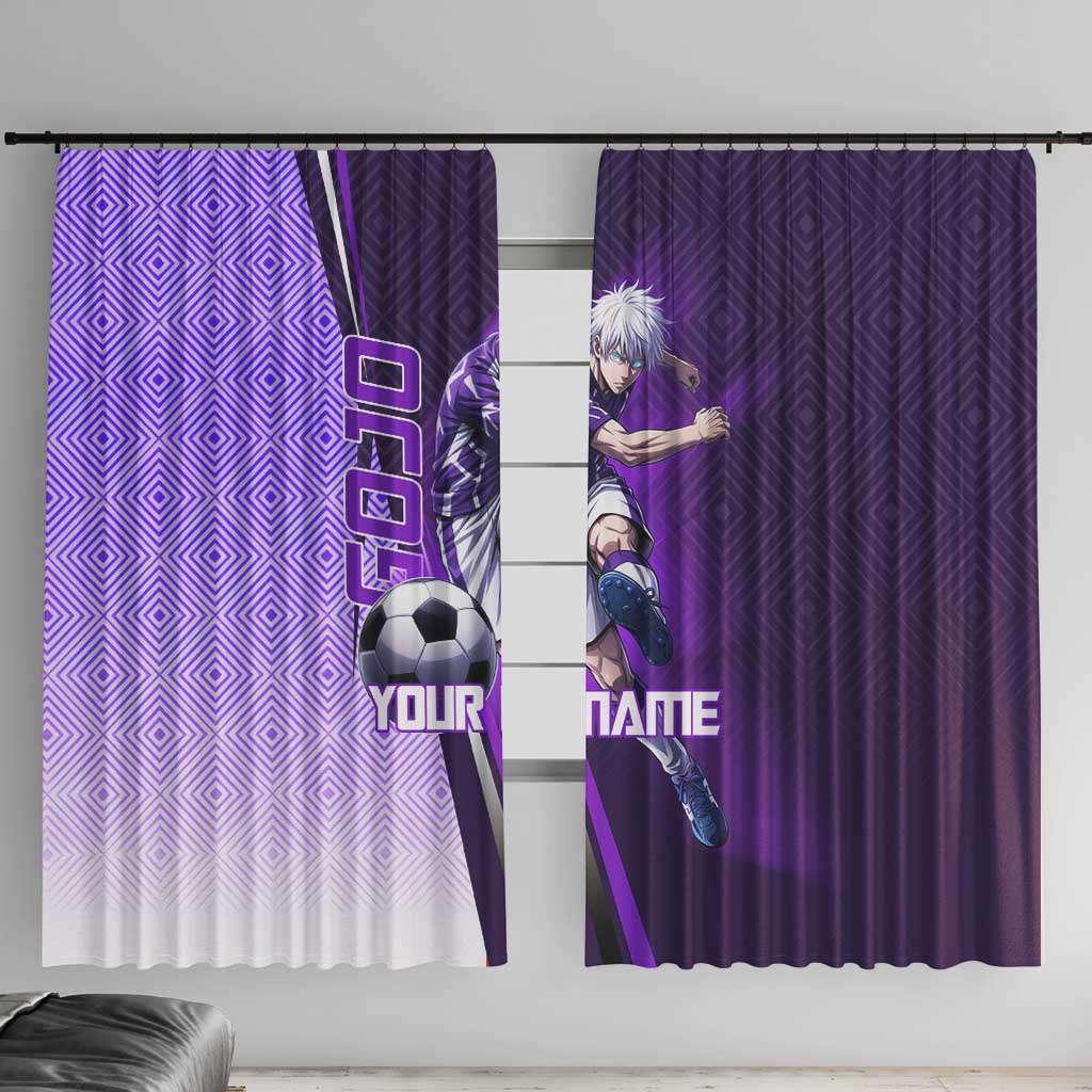 Personalized Gojo Satoru Jujutsu Kaisen Soccer Theme Window Curtain with Kicking Pose and Purple Gradient Geometric Graphic Design - The Mazicc