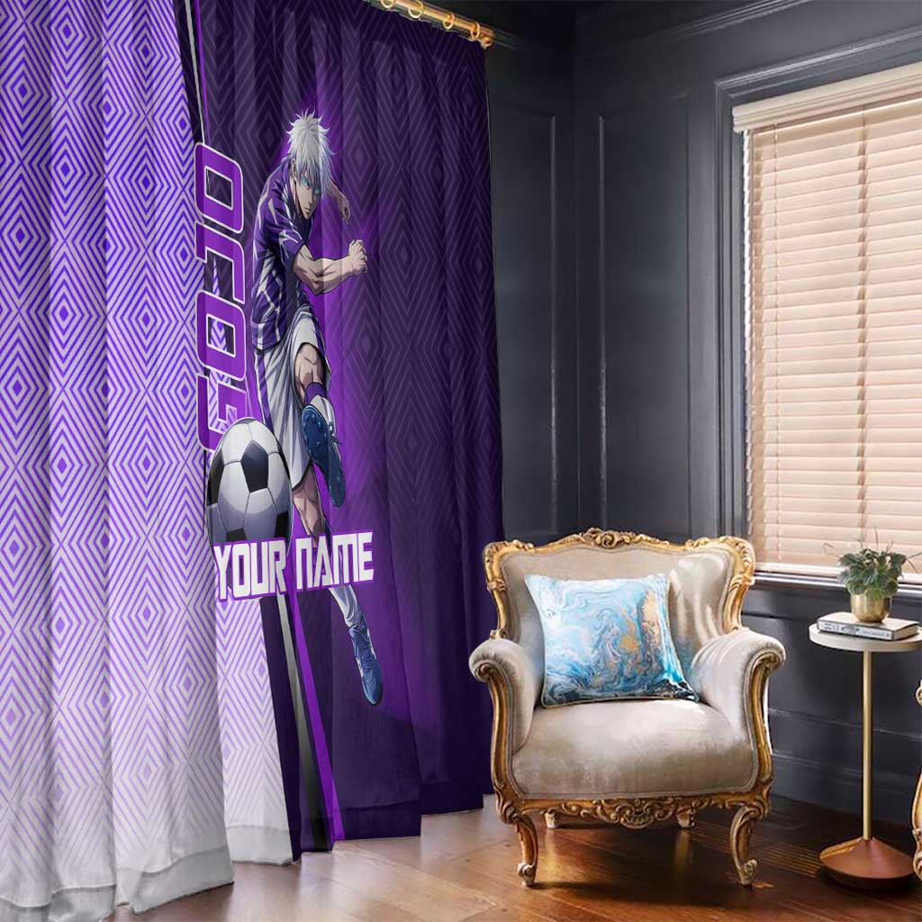 Personalized Gojo Satoru Jujutsu Kaisen Soccer Theme Window Curtain with Kicking Pose and Purple Gradient Geometric Graphic Design - The Mazicc