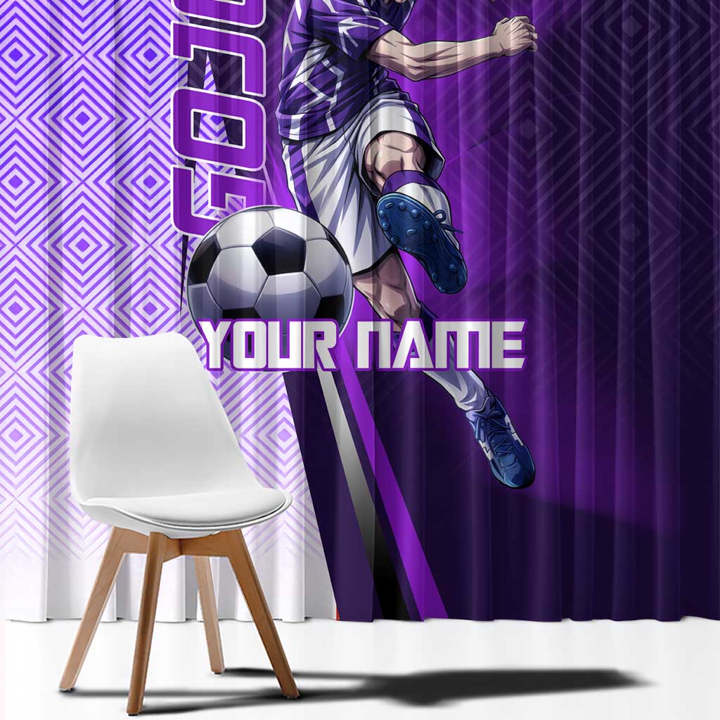 Personalized Gojo Satoru Jujutsu Kaisen Soccer Theme Window Curtain with Kicking Pose and Purple Gradient Geometric Graphic Design - The Mazicc