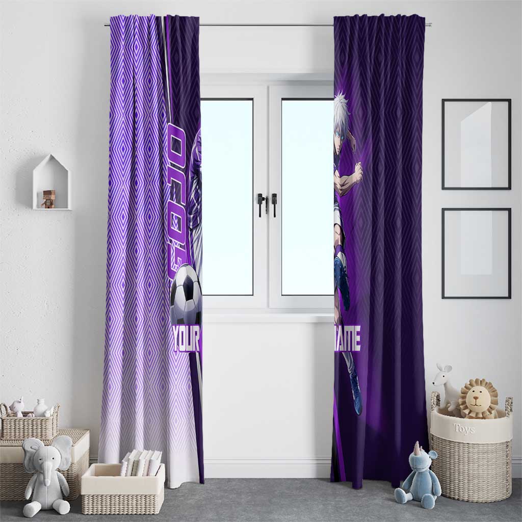 Personalized Gojo Satoru Jujutsu Kaisen Soccer Theme Window Curtain with Kicking Pose and Purple Gradient Geometric Graphic Design - The Mazicc