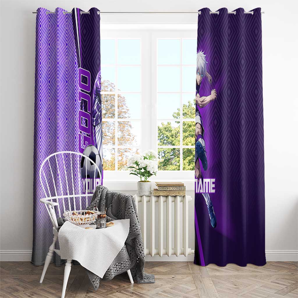 Personalized Gojo Satoru Jujutsu Kaisen Soccer Theme Window Curtain with Kicking Pose and Purple Gradient Geometric Graphic Design - The Mazicc