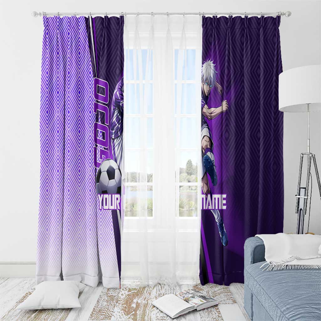 Personalized Gojo Satoru Jujutsu Kaisen Soccer Theme Window Curtain with Kicking Pose and Purple Gradient Geometric Graphic Design - The Mazicc