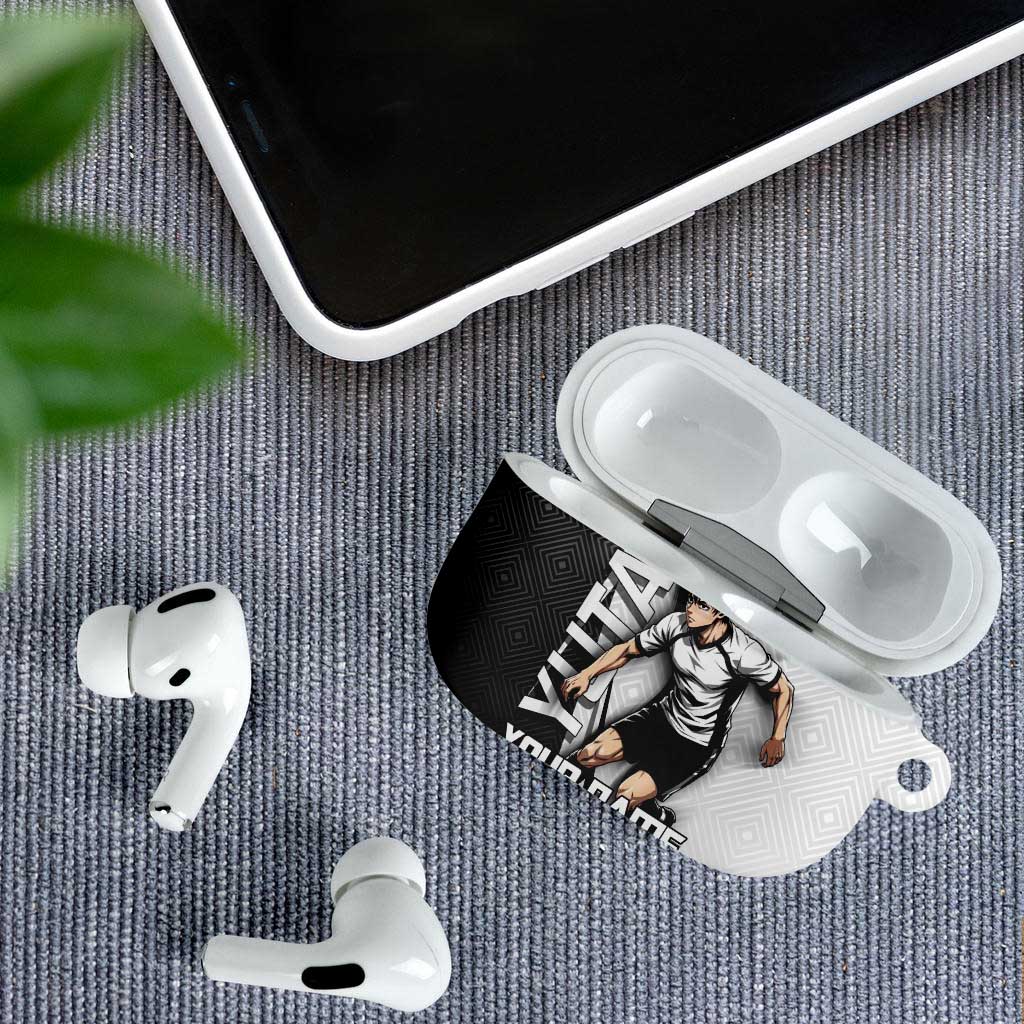 Personalized Okkotsu Yuta Jujutsu Kaisen Soccer AirPods Case with Dribbling Action Pose and Monochrome Geometric Graphic Design - The Mazicc