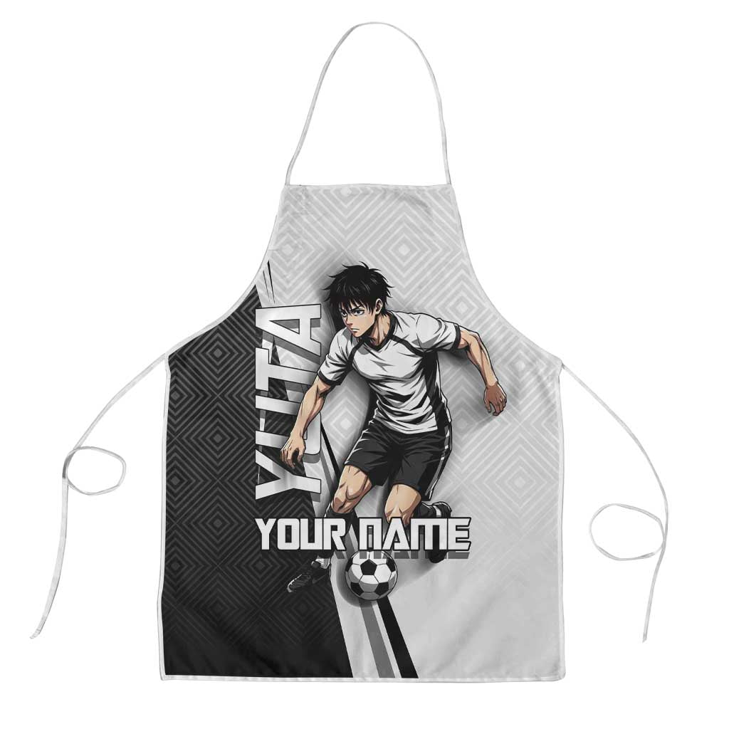 Personalized Okkotsu Yuta Jujutsu Kaisen Soccer Apron with Dribbling Action Pose and Monochrome Geometric Graphic Design - The Mazicc