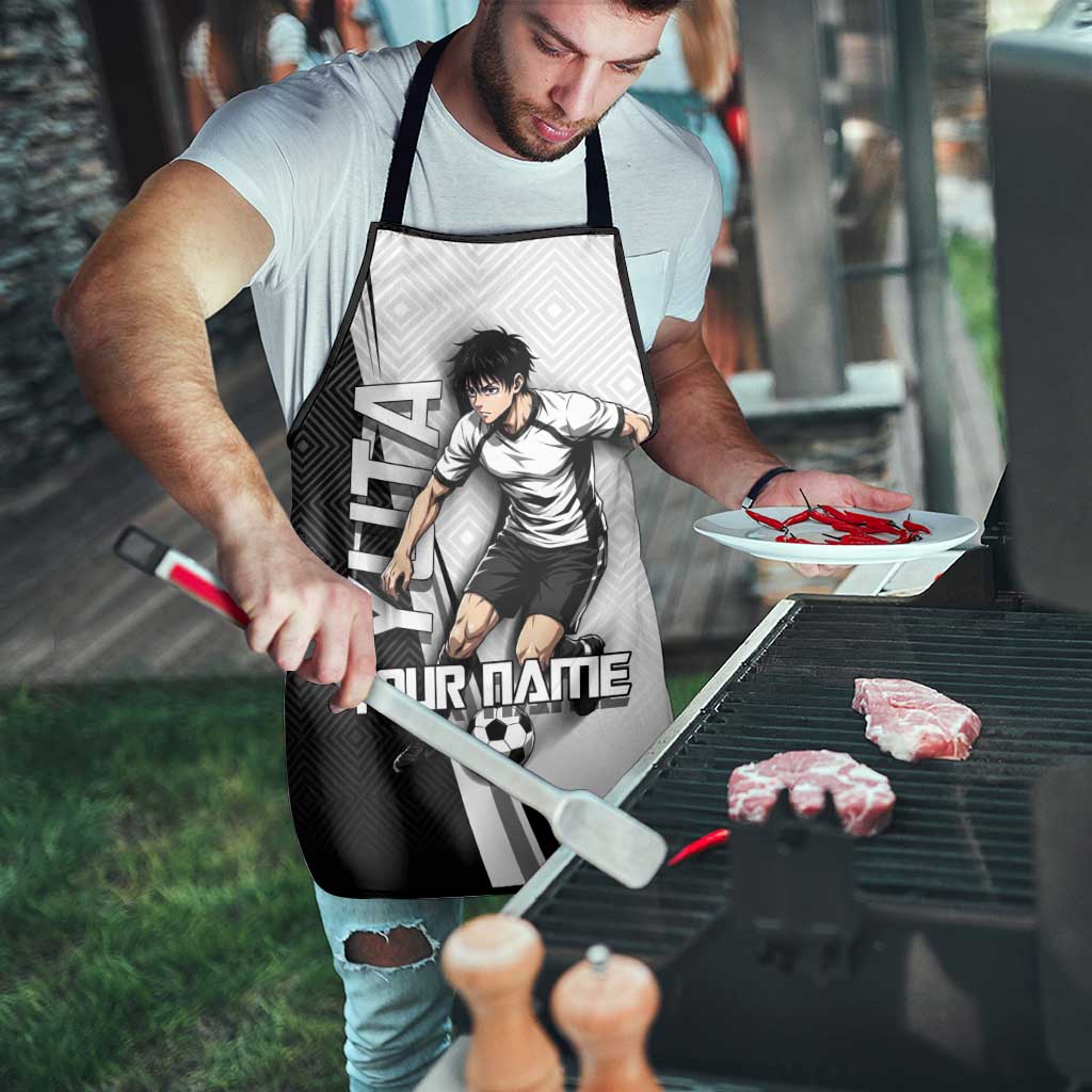 Personalized Okkotsu Yuta Jujutsu Kaisen Soccer Apron with Dribbling Action Pose and Monochrome Geometric Graphic Design - The Mazicc