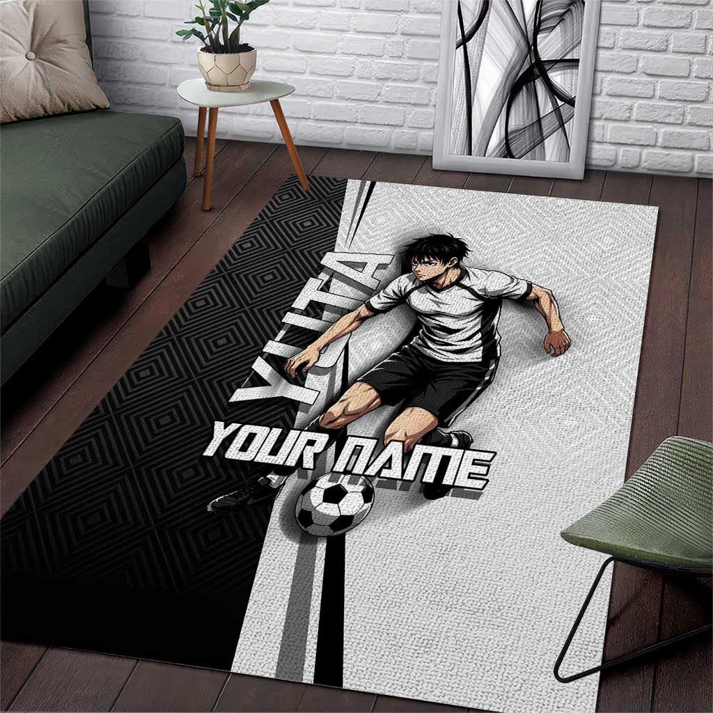 Personalized Okkotsu Yuta Jujutsu Kaisen Soccer Area Rug with Dribbling Action Pose and Monochrome Geometric Graphic Design - The Mazicc