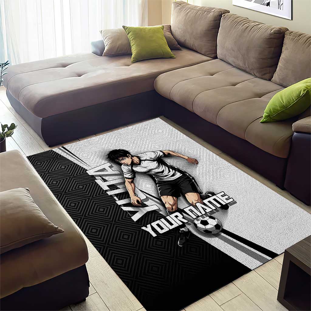 Personalized Okkotsu Yuta Jujutsu Kaisen Soccer Area Rug with Dribbling Action Pose and Monochrome Geometric Graphic Design - The Mazicc