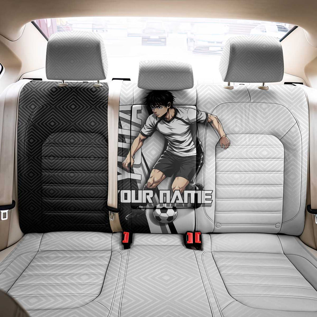 Personalized Okkotsu Yuta Jujutsu Kaisen Soccer Back Car Seat Cover with Dribbling Action Pose and Monochrome Geometric Graphic Design - The Mazicc