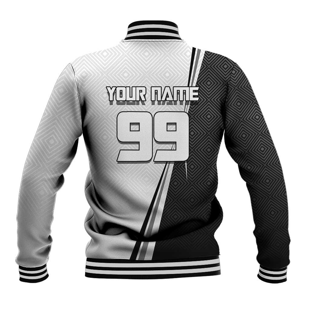 Personalized Okkotsu Yuta Jujutsu Kaisen Soccer Baseball Jacket with Dribbling Action Pose and Monochrome Geometric Graphic Design - The Mazicc